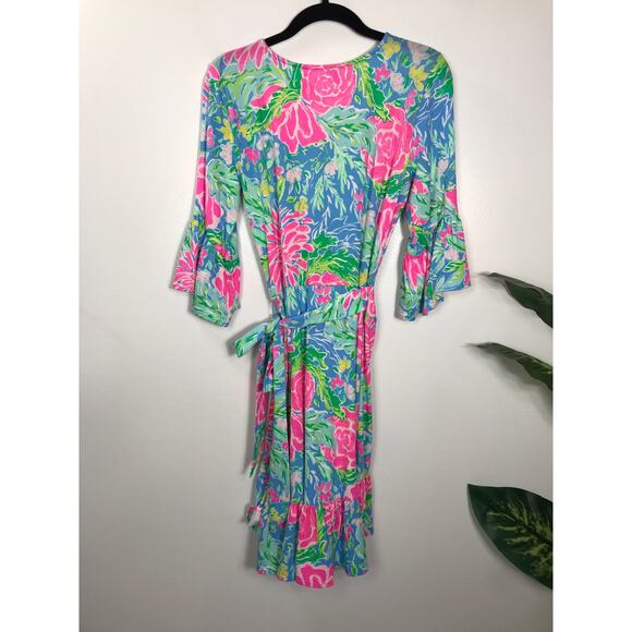 Lilly Pulitzer Kassi Wrap Short Dress Bright Floral XS Spring Summer Vacation - Picture 4 of 12